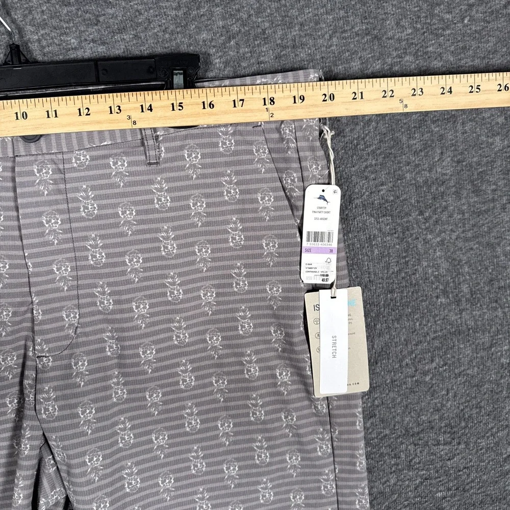NEW Tommy Bahama Pina Party Shorts‎ Mens 38 Argent Grey Pineapple Stretch Golf
